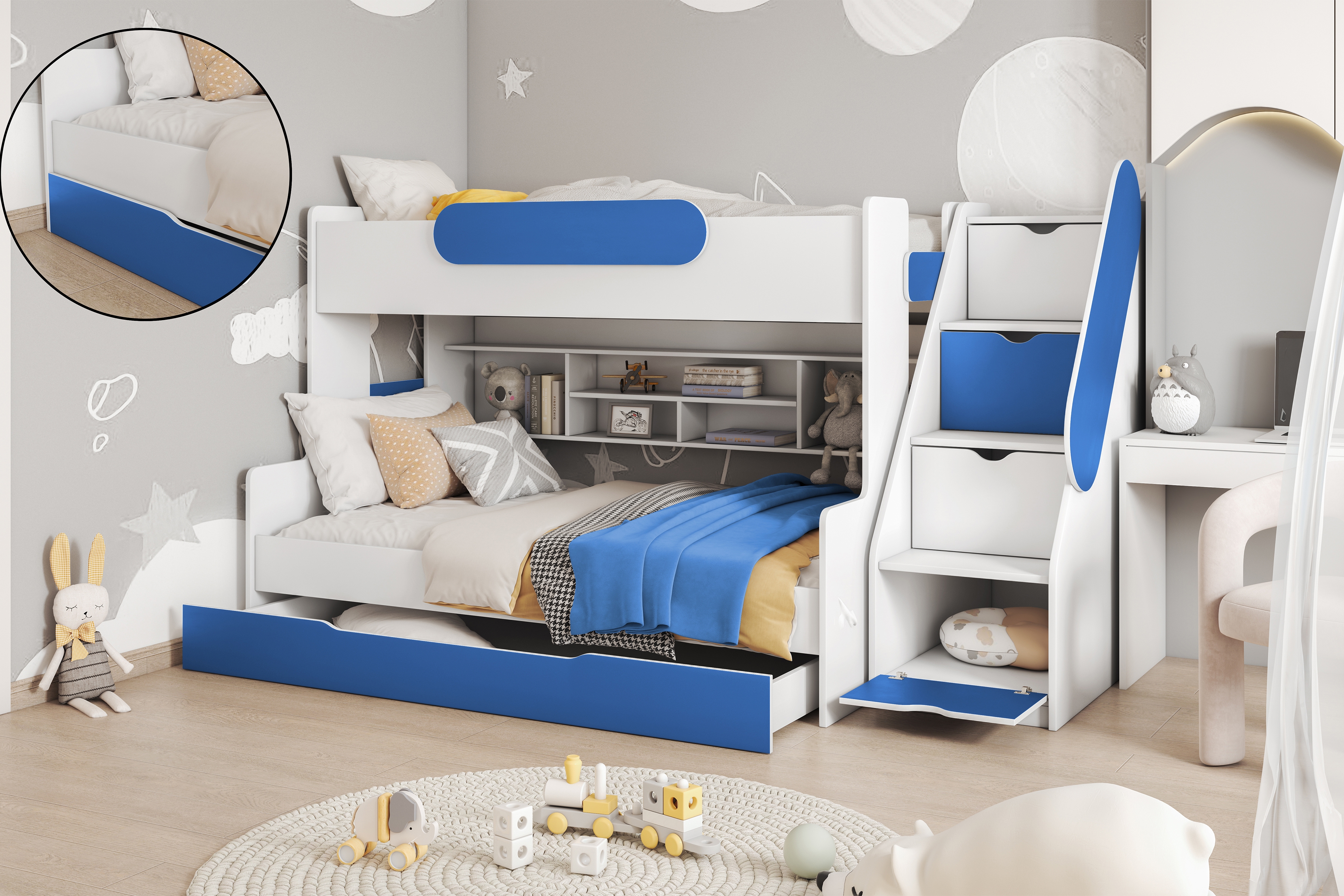 Łóżko dziecięce piętrowe Segan Łóżko dziecięce piętrowe Segan - biały/niebieski 