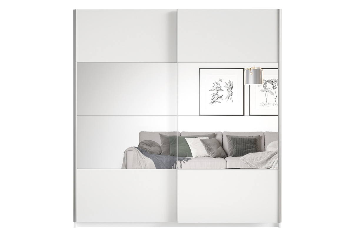 Szafa przesuwna Beta 57 z lustrami 200 cm - biały biała szafa do sypialni