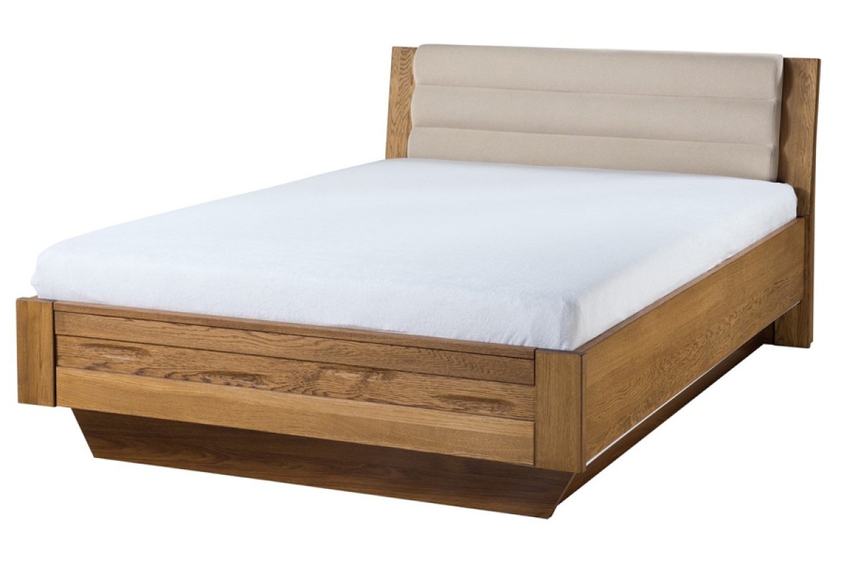 Łóżko do sypialni Velvet 74 z pojemnikiem na pościel 140x200 - beż / dąb rustical Velvet 74 - łoże tapicerowane