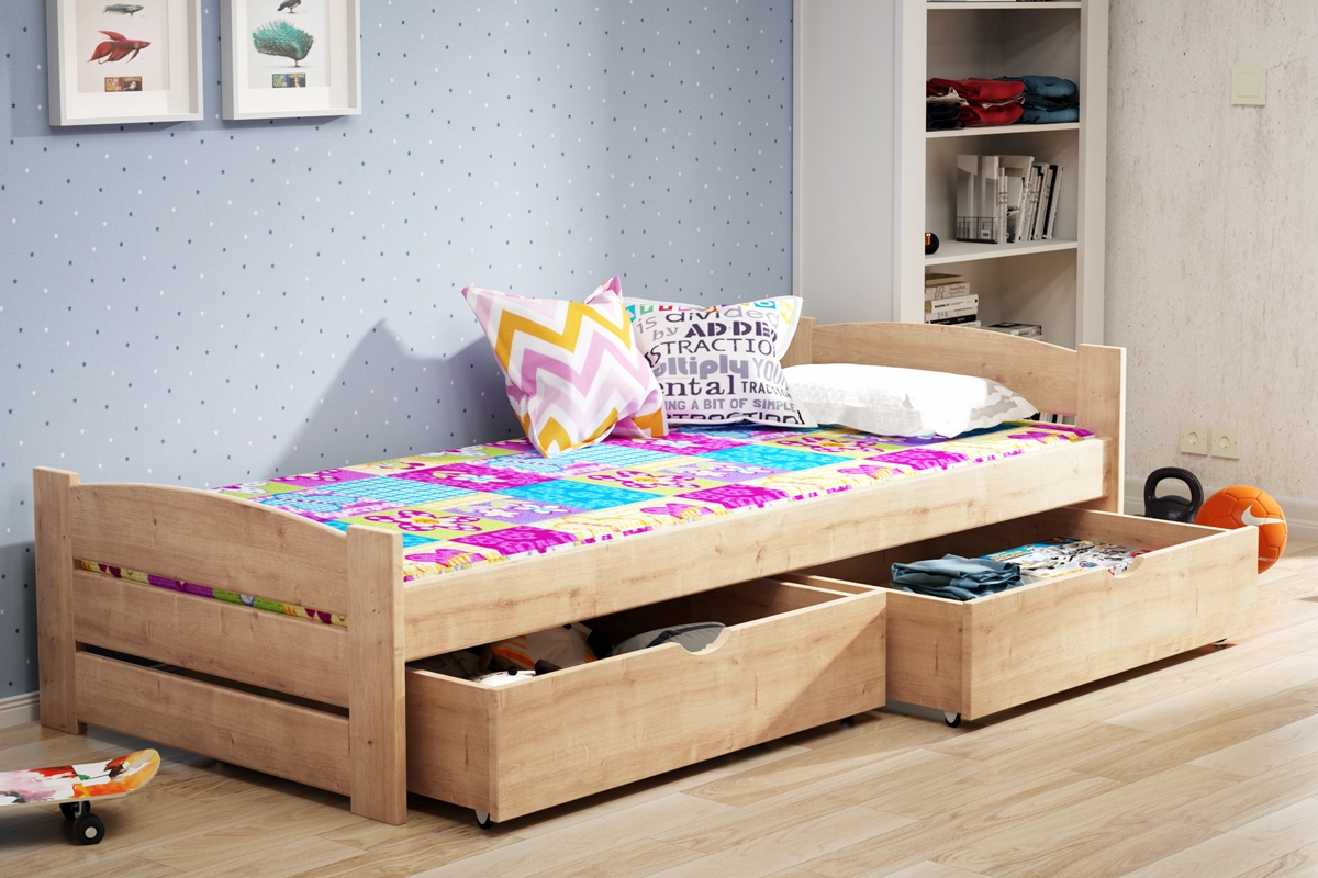 Łóżko dziecięce parterowe Sandio z szufladami  łóżko dla czterolatka