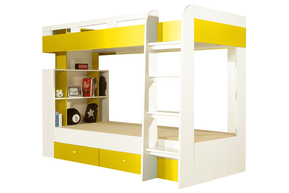 Łóżko piętrowe Mobi MO19 90x200 - biały / żółty łóżko piętrowe mobi żółte