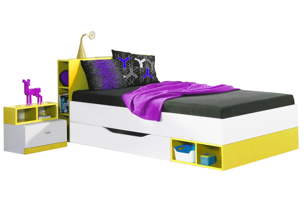Łóżko młodzieżowe Mobi MO18 90x200 - biały / żółty łóżko mobi 18 z szafką nocną