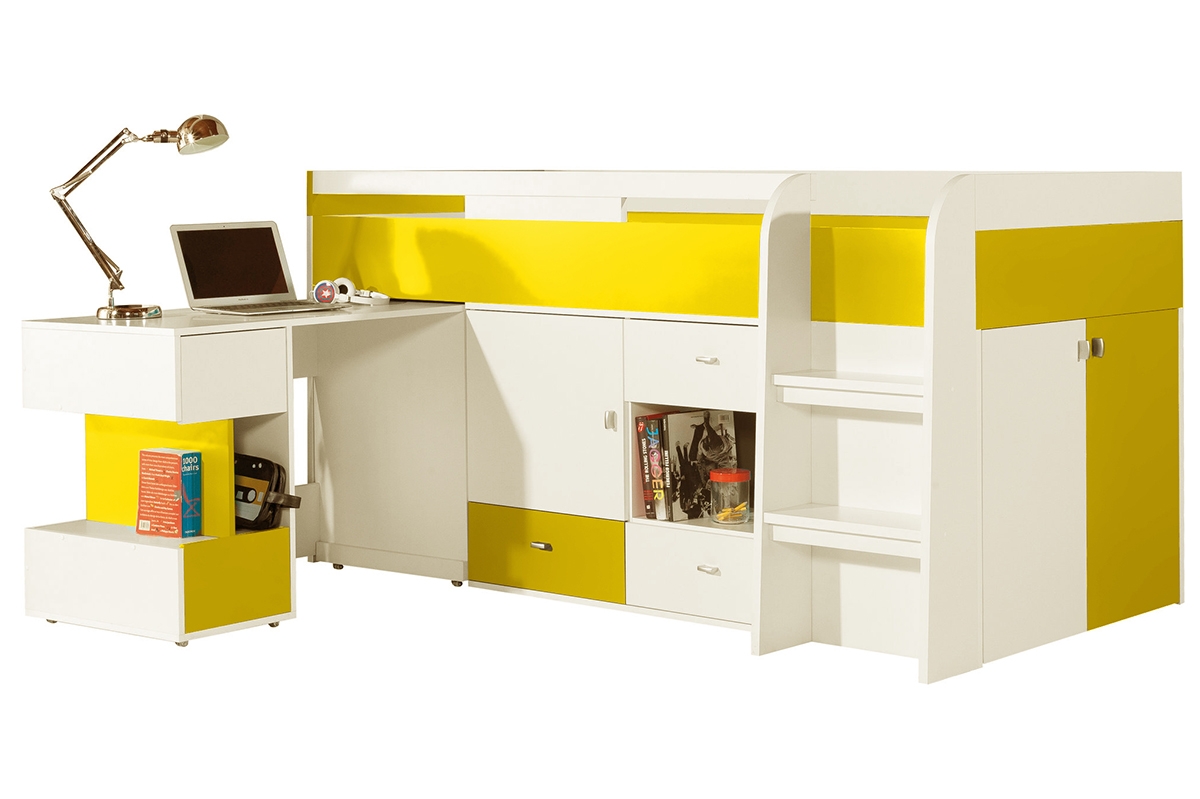 Łóżko piętrowe Mobi MO21 z biurkiem 90x200 - biały / żółty łóżko mobi 21 żółte