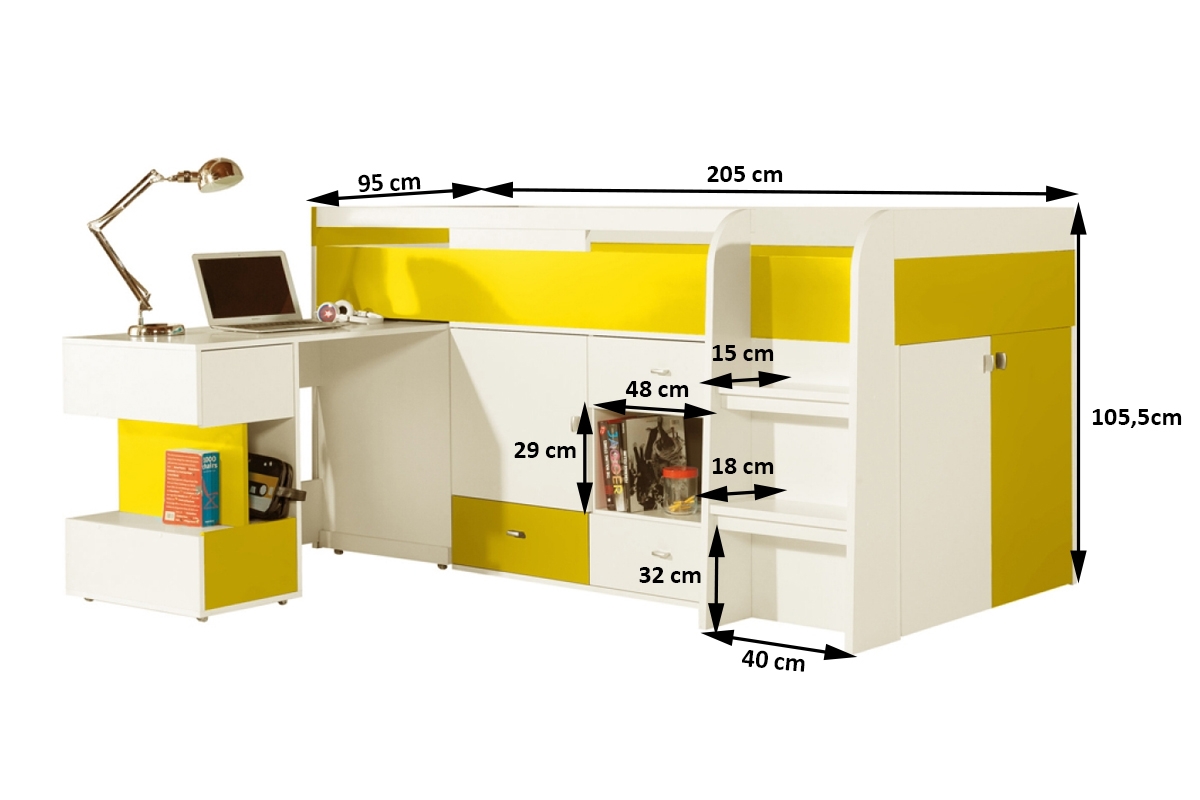 Łóżko piętrowe Mobi MO21 z biurkiem 90x200 - biały / żółty łóżko mobi