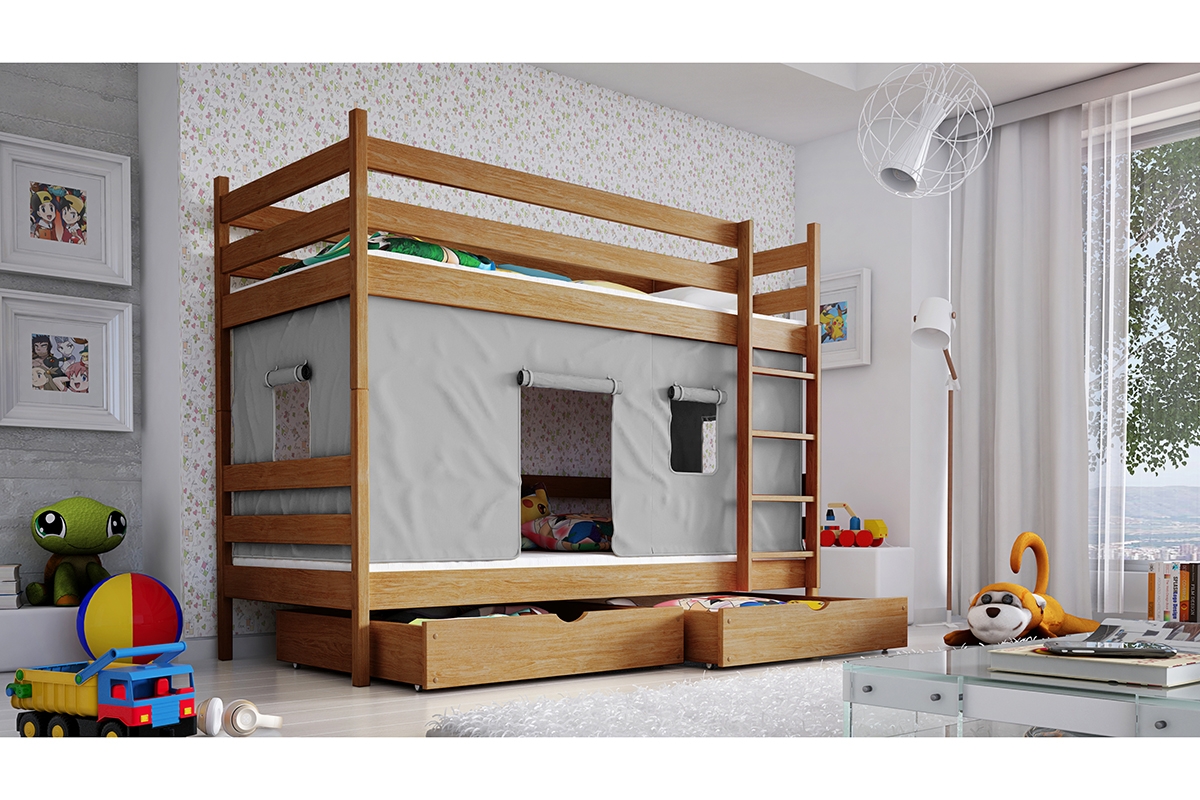 Łóżko Revio piętrowe PP 011 Certyfikat drewniane łóżko dziecięce z drabinką