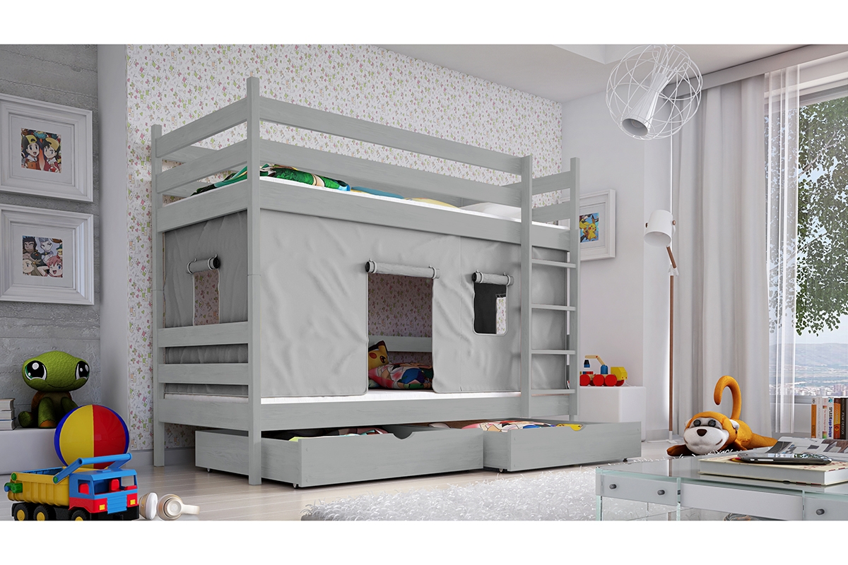 Łóżko Revio piętrowe PP 011 Certyfikat szare łóżko dziecięce
