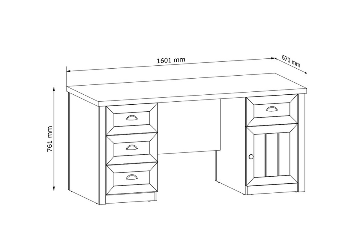 Jednodrzwiowe biurko z 4 szufladami Prowansja 160 cm - sosna andersen Jednodrzwiowe biurko z 4 szufladami Prowansja 160 cm - sosna andersen 