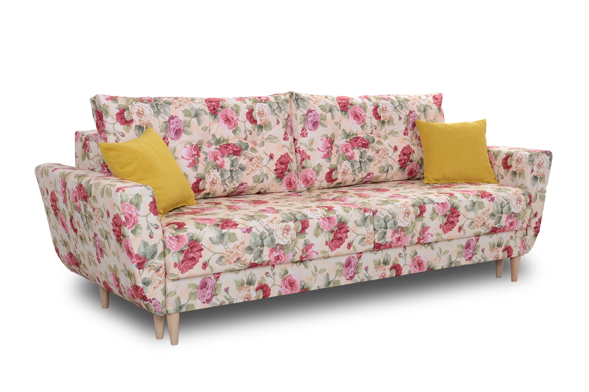 Kanapa rozkładana trzyosobowa Penelope Slim kanapa z poduszkami w kwiatki