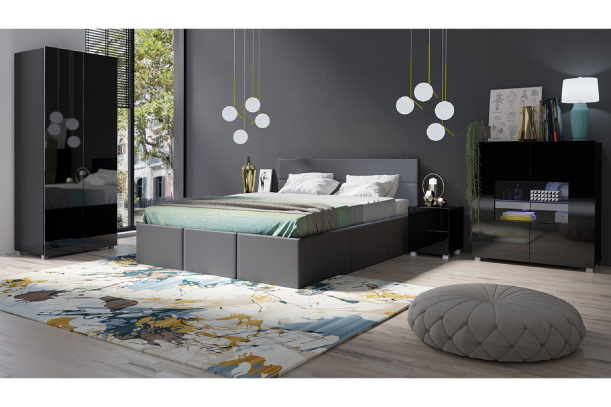 Łóżko 160 x 200 Celeste Grafitowe z pojemnikiem nowoczesna sypialnia