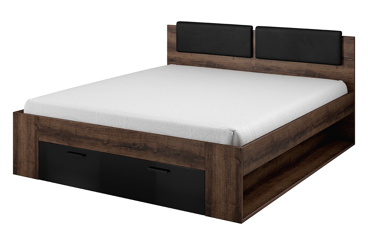 Zestaw mebli do sypialni Galaxy I - dąb monastery / czarny połysk - 4 elementy duże komfortowe łóżko