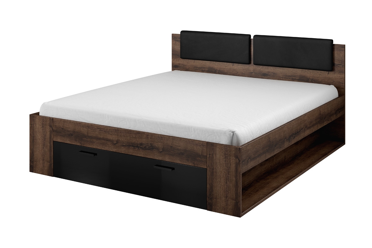 Łóżko do sypialni Galaxy 50 - 140x200 - dąb monastery / czarny połysk łóżko z tapicerowanym wezgłowiem 