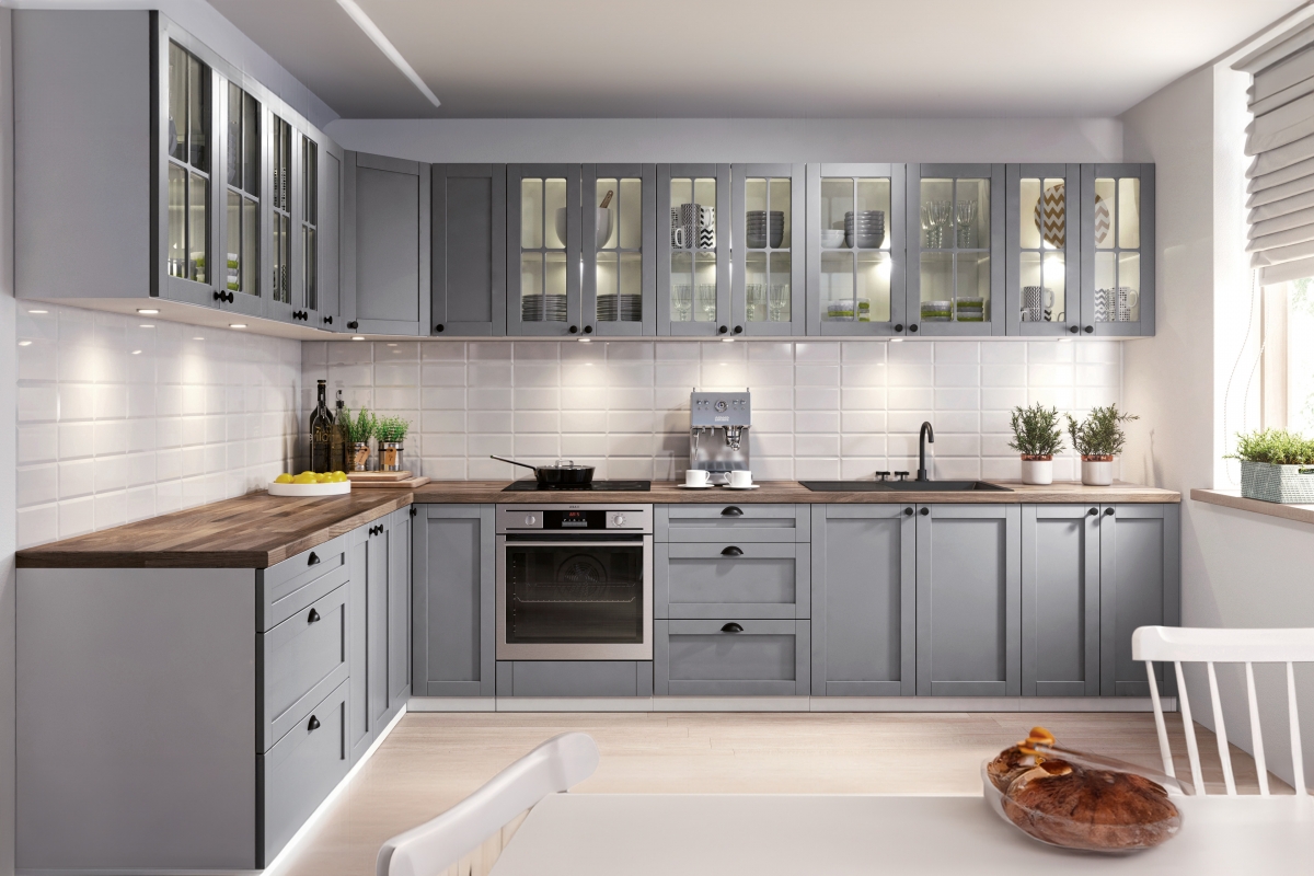 Szafka kuchenna wisząca dwudrzwiowa Linea G60 - szary grey  Kolekcja mebli kuchennych Linea - szary grey - aranżacja 