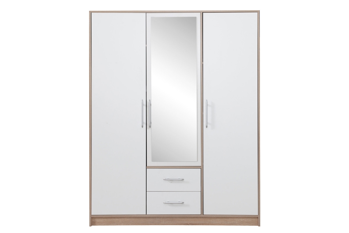 Szafa Smart SRL2 z szufladami i lustrem 150 cm - biały lux / dąb sonoma szafa z lustrem