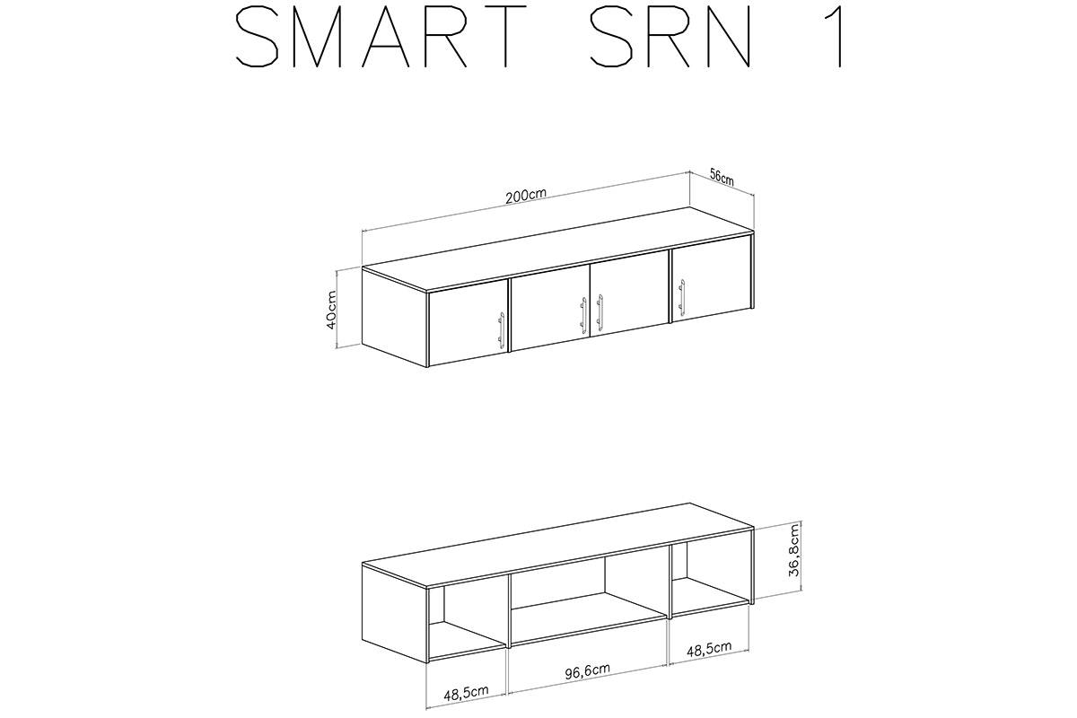 Nadstawka do szafy Smart SRN1 - 200 cm - biały lux / dąb sonoma Nadstawka do szafy Smart SRN1 - biały lux / dąb sonoma - schemat