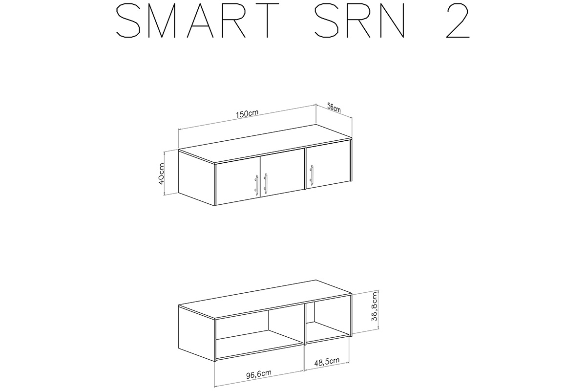 Nadstawka do szafy Smart SRN2 - 150 cm - biały lux / dąb sonoma Nadstawka do szafy Smart SRN2 - biały lux / dąb sonoma - schemat