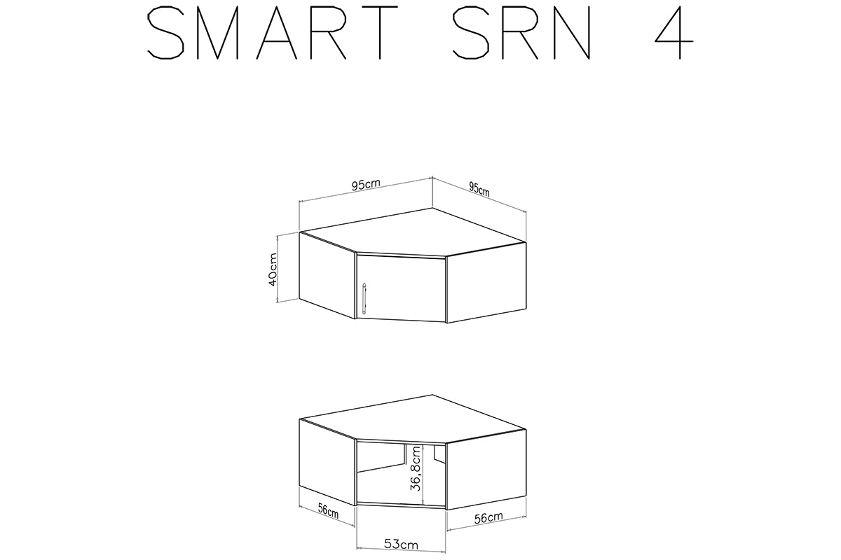 Nadstawka do szafy narożnej Smart SRN4 - 95 cm - biały lux / dąb sonoma Nadstawka do szafy narożnej Smart SRN4 - biały lux / dąb sonoma - schemat