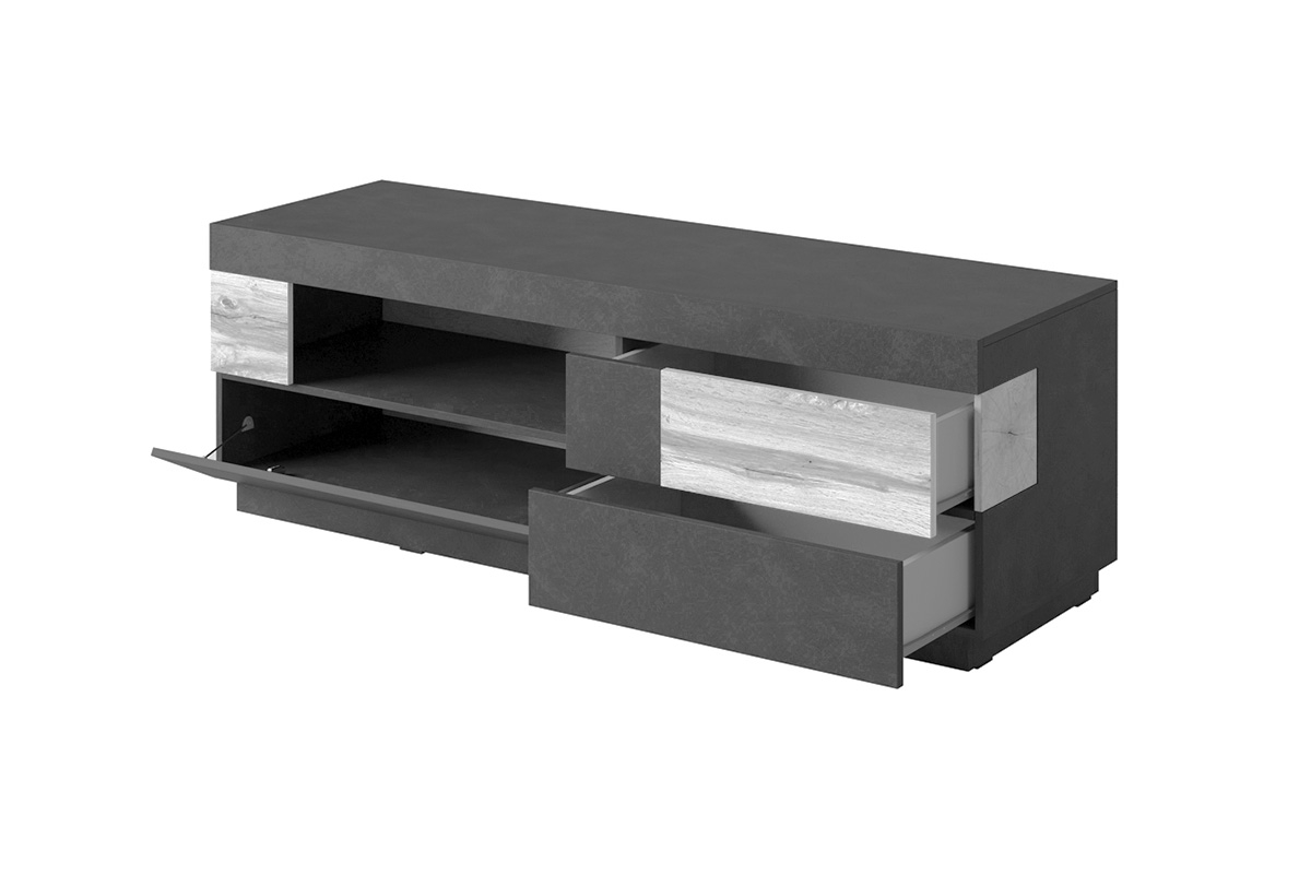 Szafka RTV z szafką uchylną i dwiema szufladami Silke 41 - biały połysk / colorado beton Szafka RTV z szafką uchylną i dwiema szufladami Silke 41 - biały połysk / colorado beton - wnętrze