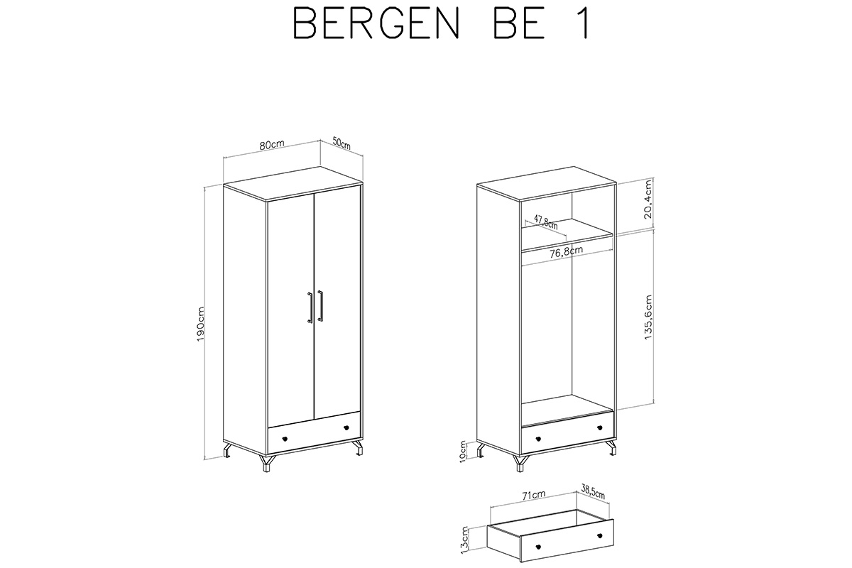 Szafa Bergen 01 z szufladą 80 cm - biała biała szafa z szufladą