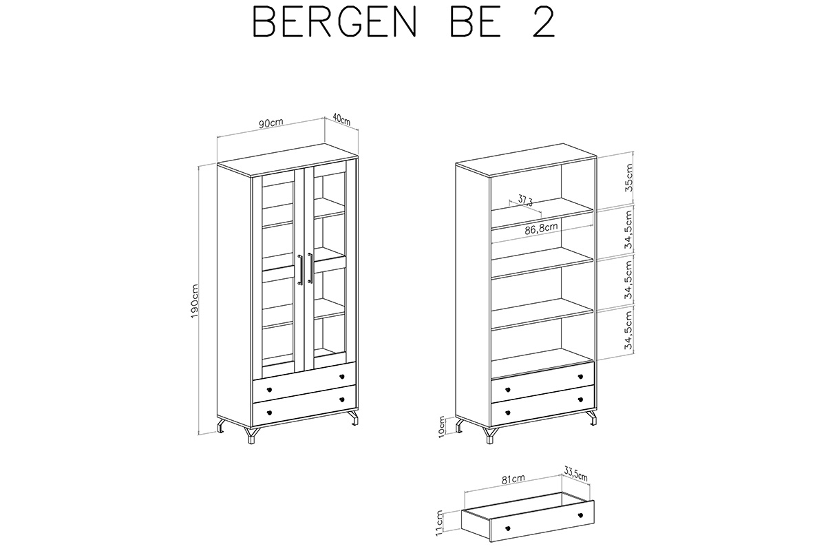 Witryna Bergen 02 z szufladami 90 cm - biały biała przeszklona witryna