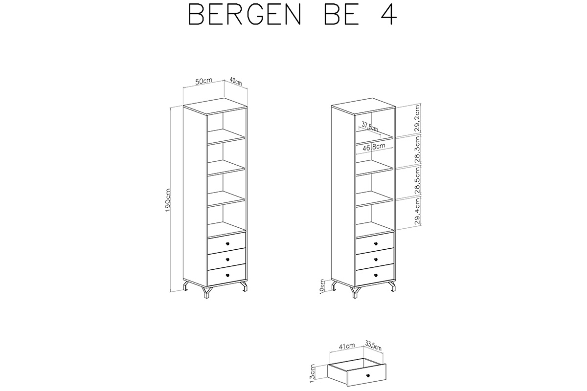 Regał Bergen 04 z szufladami 50 cm - biały biały regał z szufladami