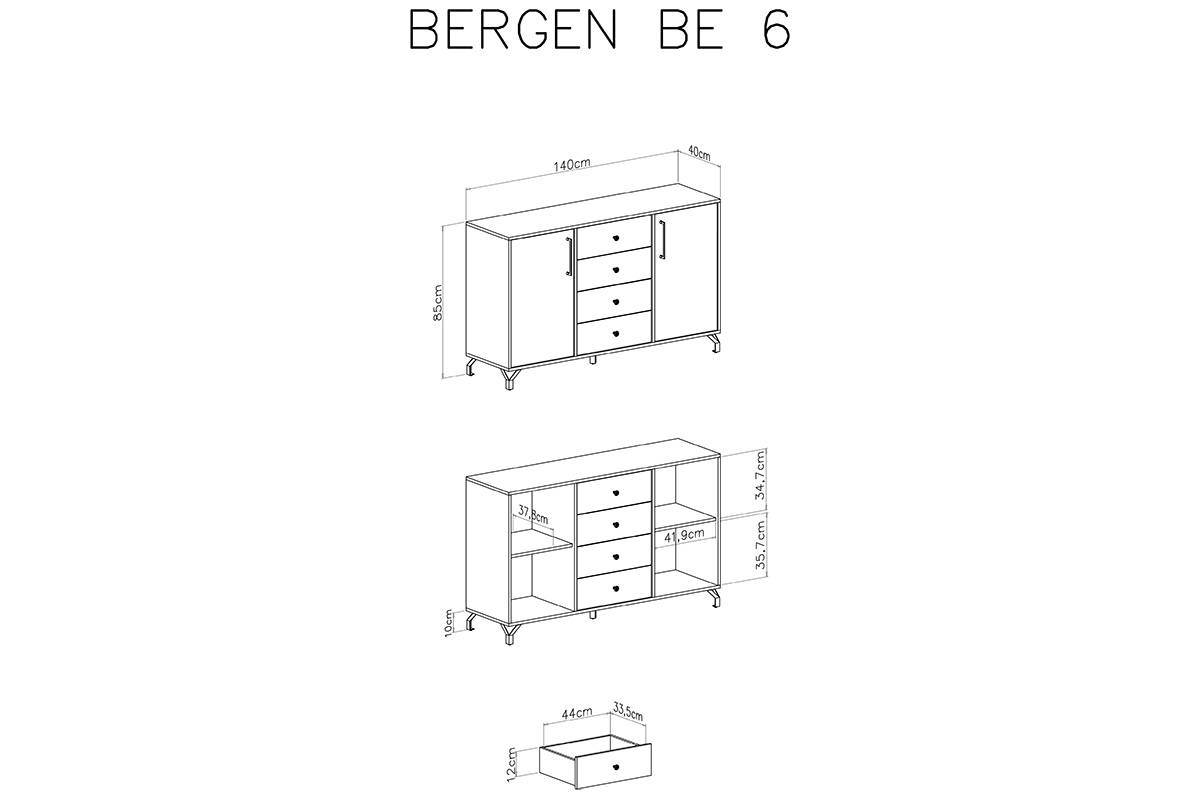 Komoda Bergen 06 z szufladami 140 cm - biały biała dwudrzwiowa komoda