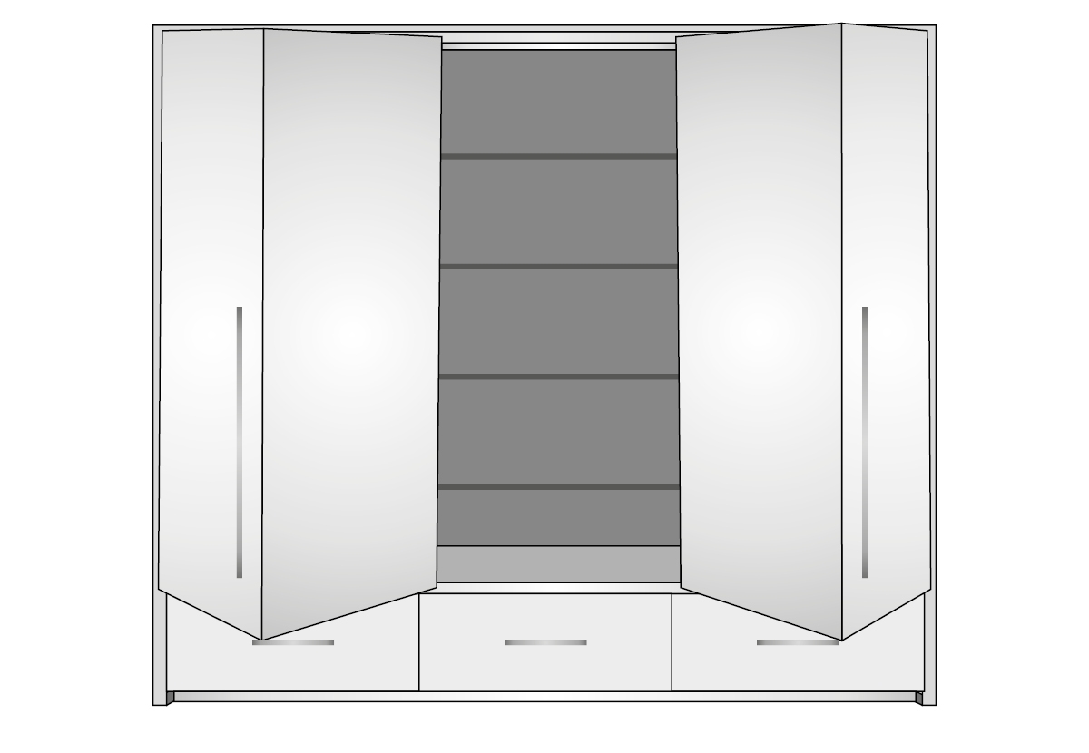 Szafa czterodrzwiowa z lustrem i trzema szufladami Toledo 255 cm - biała szafa Toledo 