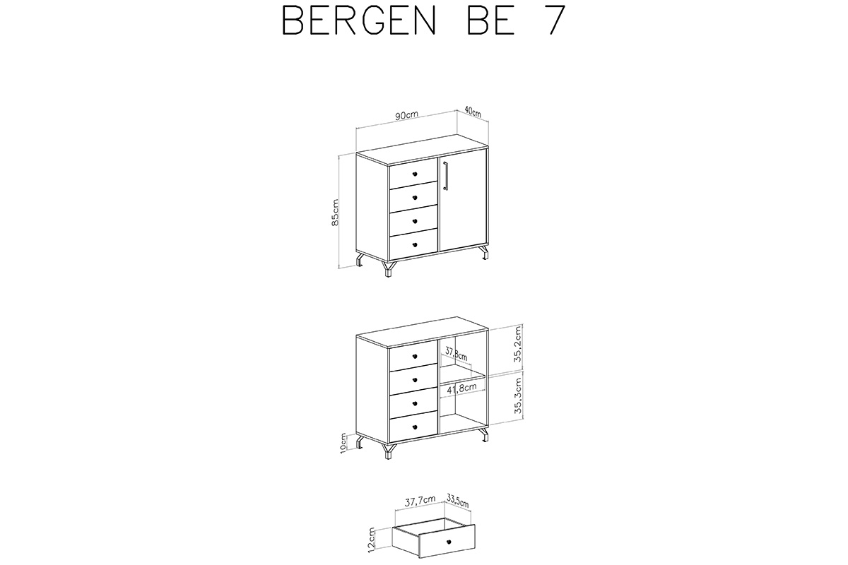 Komoda Bergen 07 z szufladami 90 cm - biały biała komoda na czarnych nóżkach