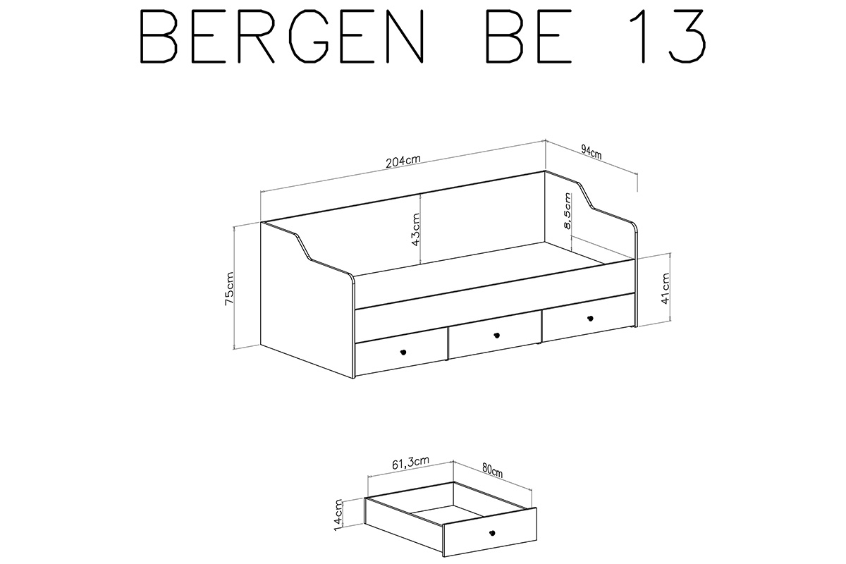 Łóżko pojedyncze Bergen 13 z szufladami 90x200 - biały solidne łóżko do sypialni