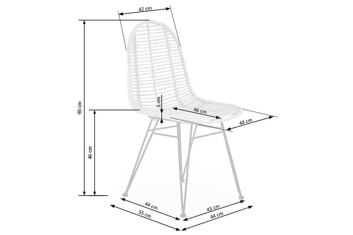 Krzesło ażurowe K337 rattanowe z metalowymi nogami - naturalny Krzesło ażurowe K337 rattan naturalny - naturalny - wymiary