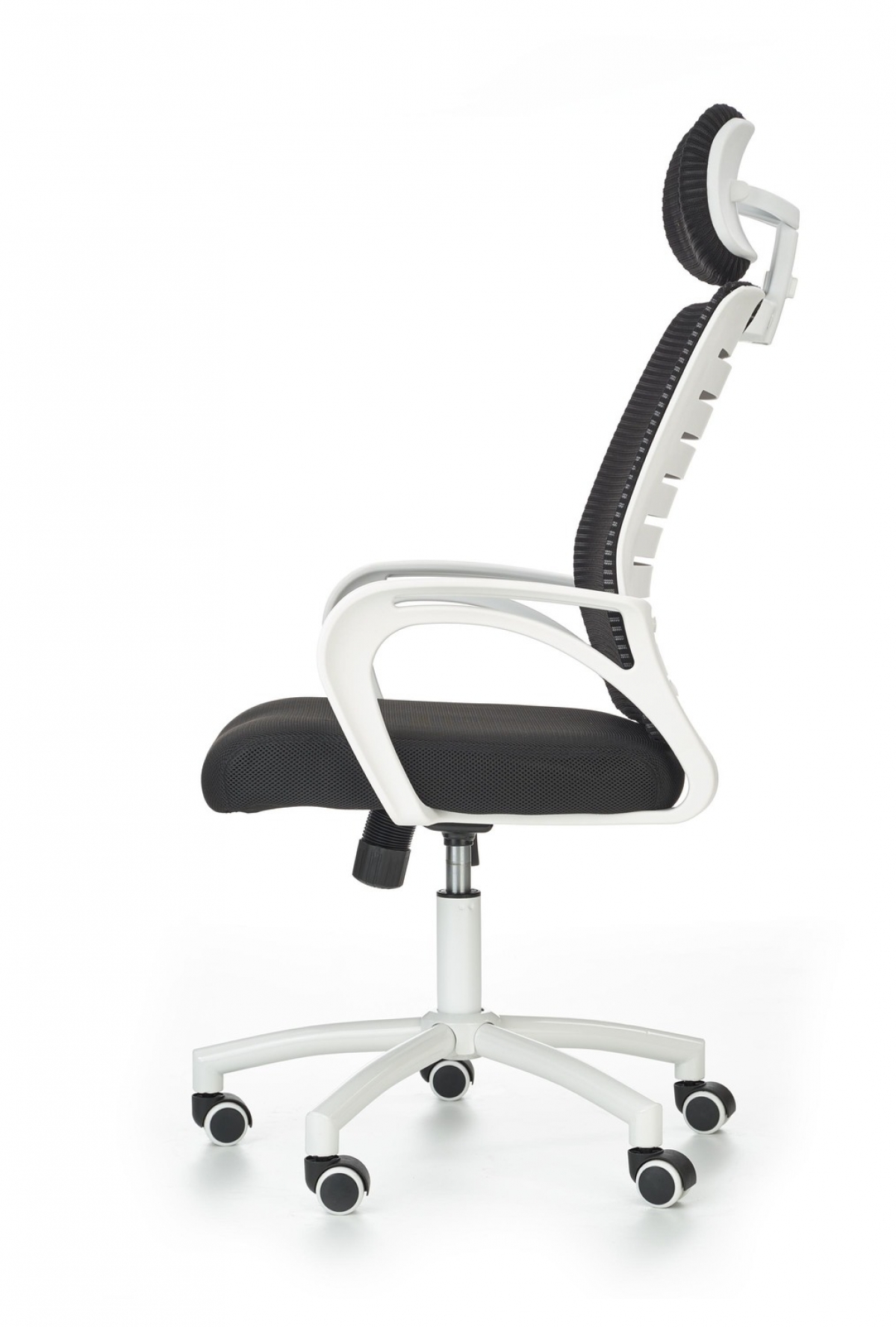 Fotel biurowy Socket z podłokietnikami - biały / czarny fotel na białym stelażu