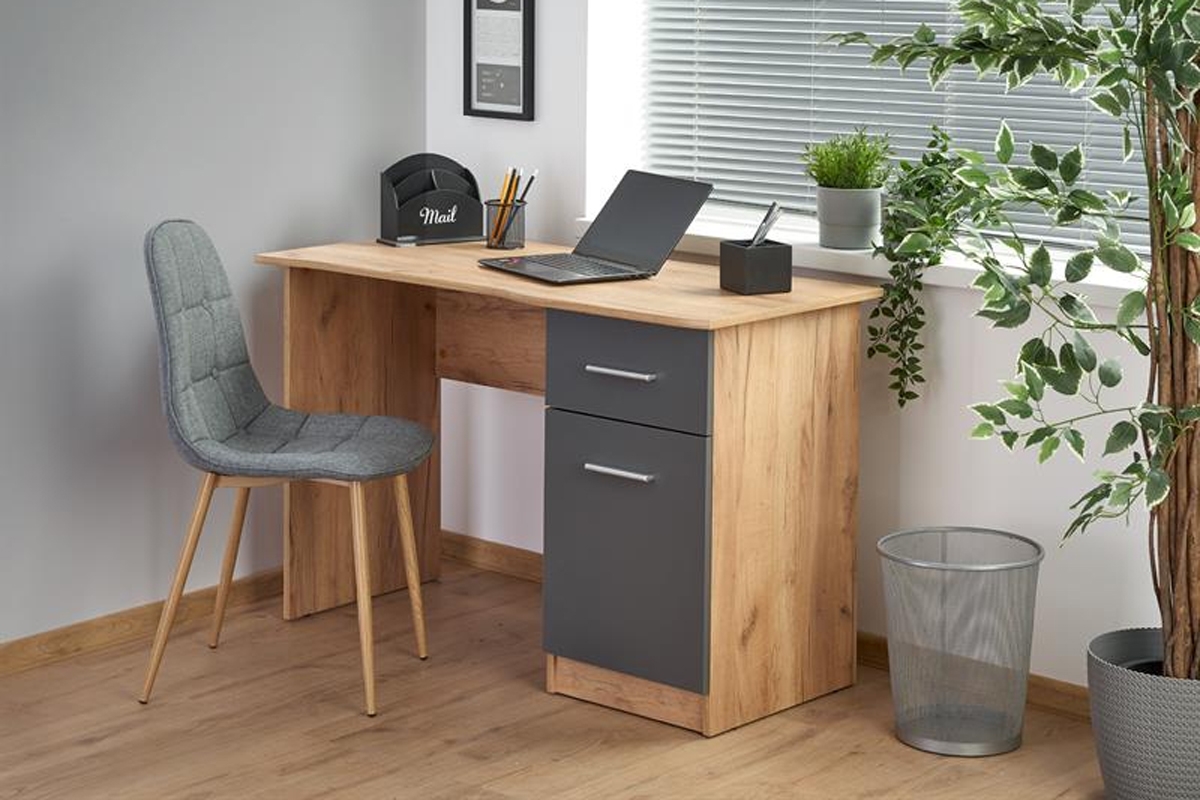 Nowoczesne biurko Elmo z szufladą 120 cm - dąb złoty / antracyt biurko do pokoju