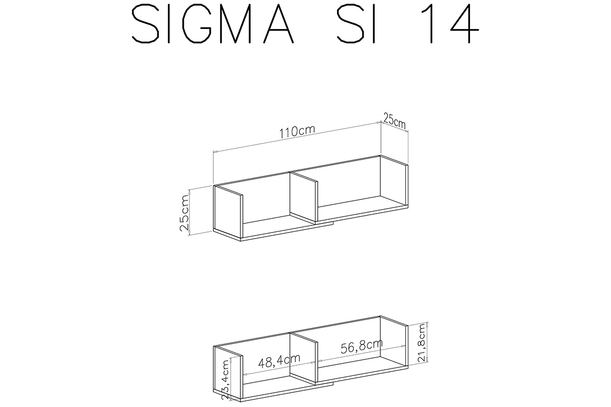 Półka wisząca Sigma SI14 - 110 cm - beton / dąb Półka wisząca Sigma SI14 - beton / dąb - schemat