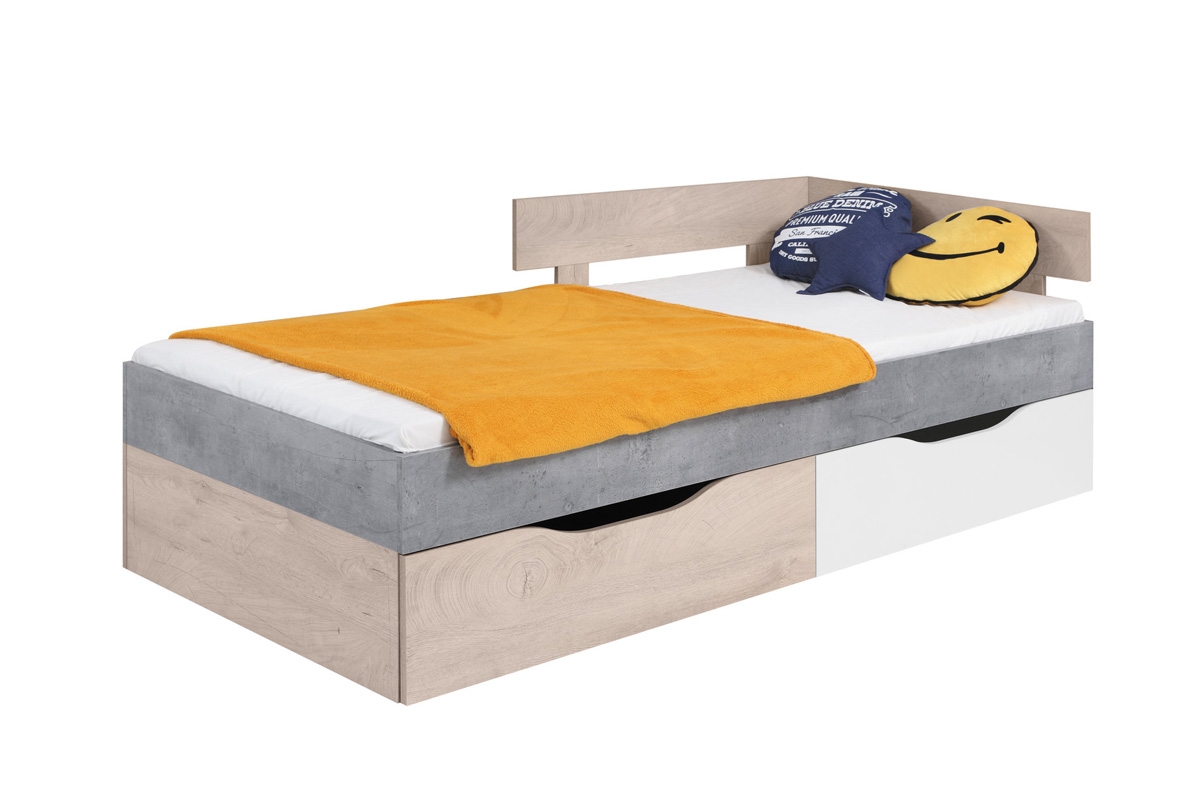 Łóżko młodzieżowe Sigma SI16 L/P z szufladami 120x200 - biały lux / beton / dąb łóżko młodzieżowe