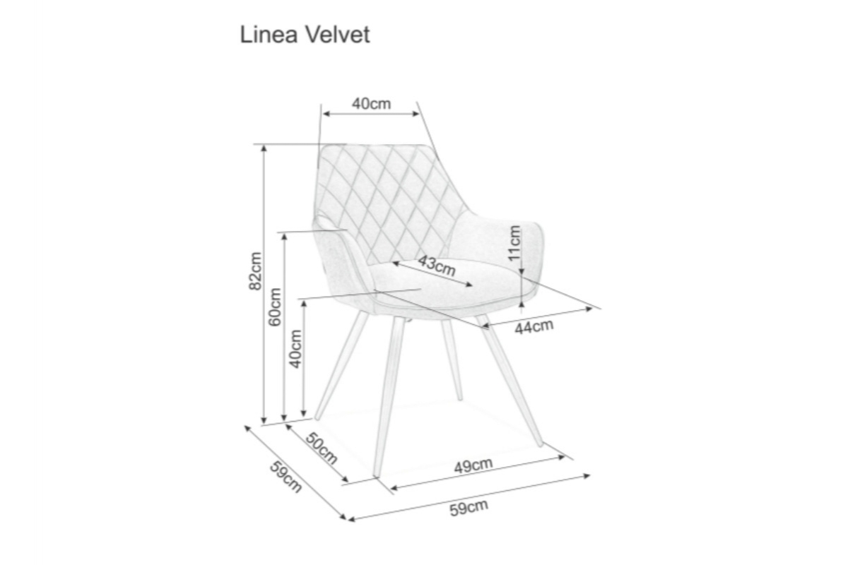 Krzesło Linea Velvet - szary bluvel 14 / czarny Krzesło Linea Velvet - szary bluvel 14 / czarny - wymiary