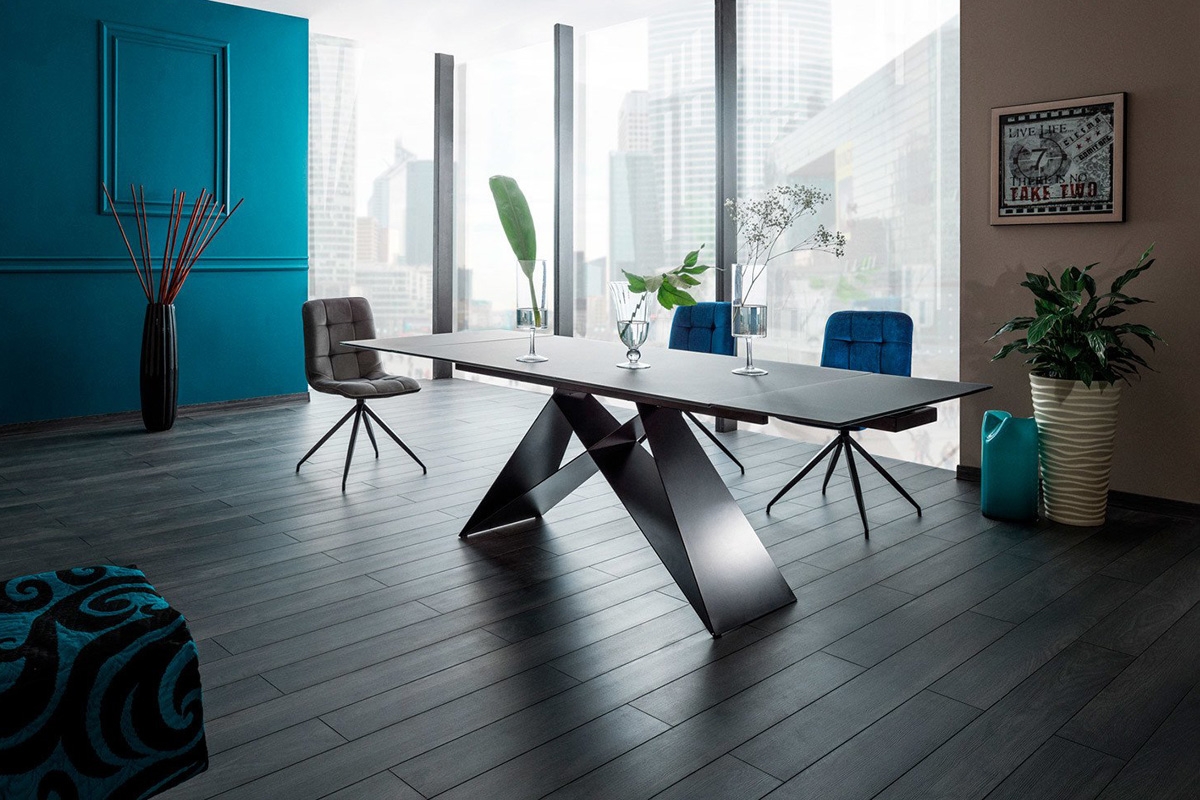 Stół rozkładany Westin I ze szklanym blatem 160-240x90 cm - czarny mat  designerski stół 