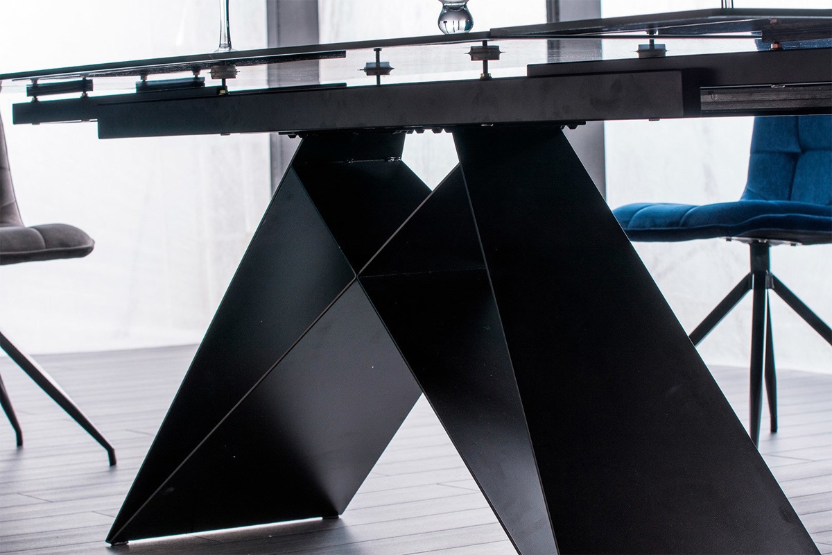 Stół rozkładany Westin I ze szklanym blatem 160-240x90 cm - czarny mat  nietypowa podstawa stołu 