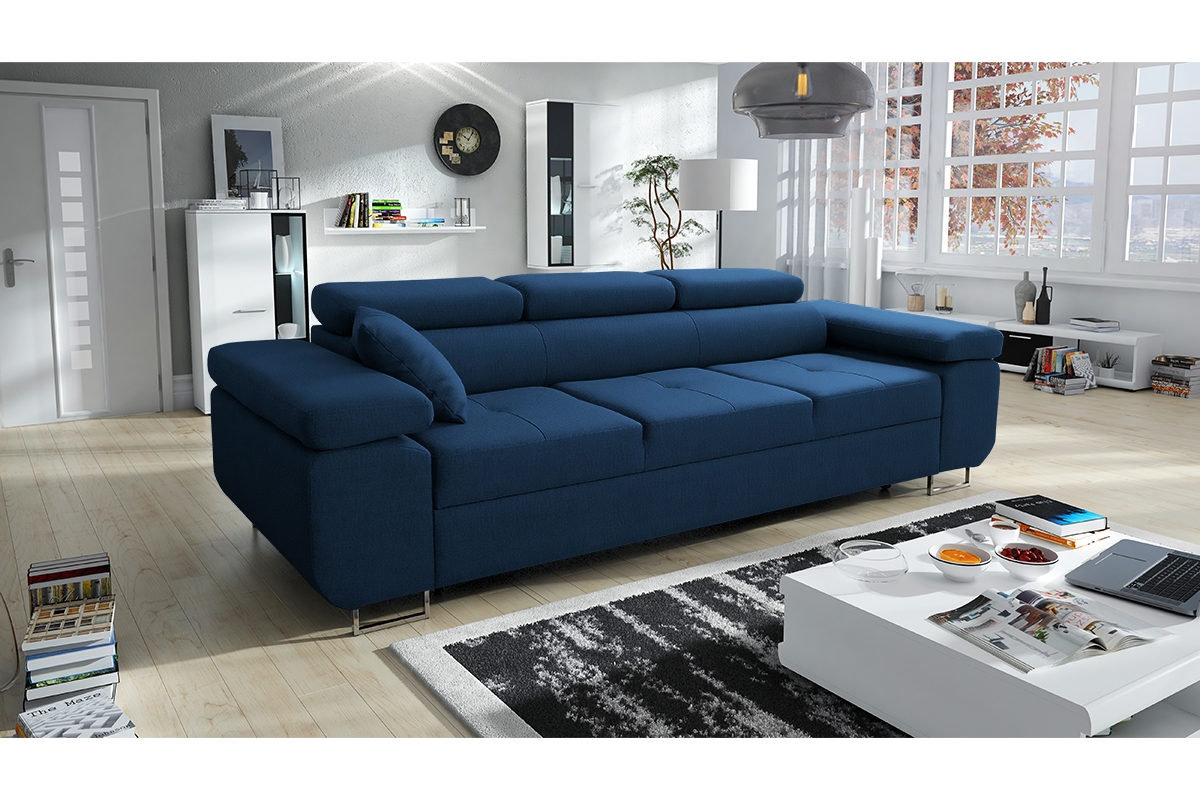 Sofa rozkładana z regulowanymi podłokietnikami Annbelle II  niebieska sofa do salonu 