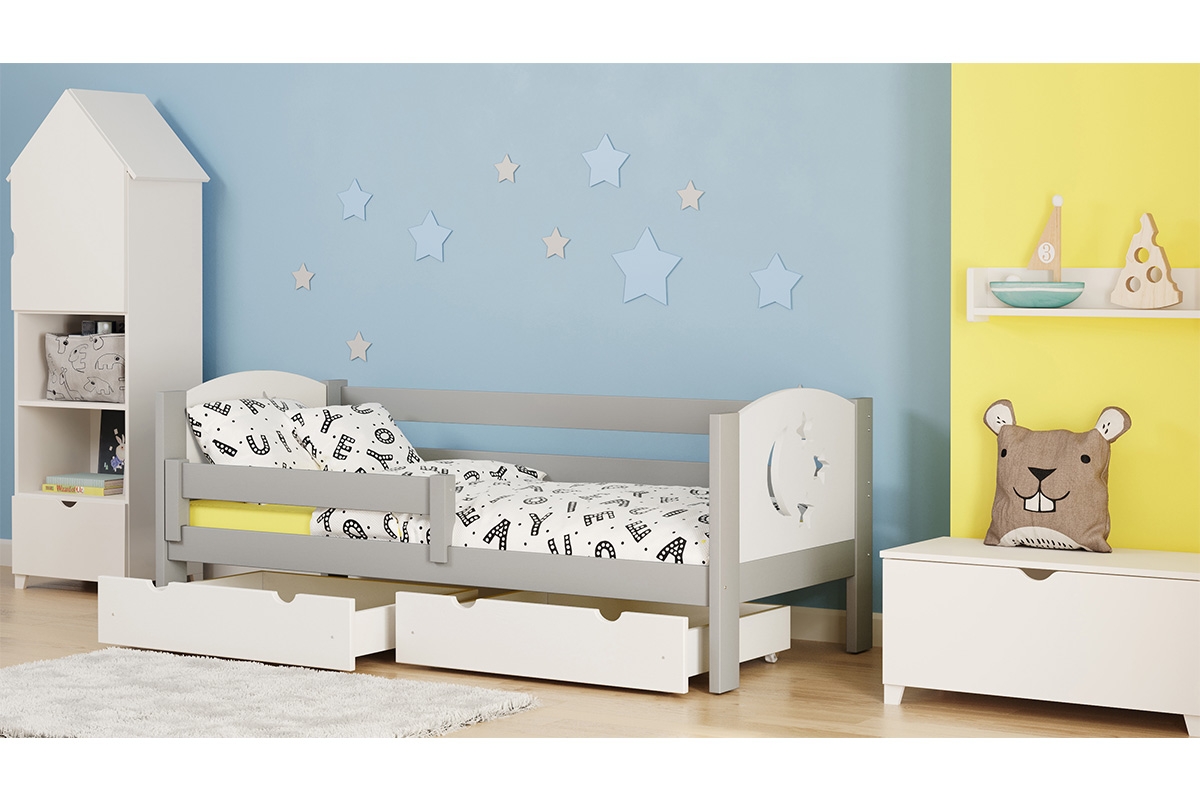 Łóżko dziecięce drewniane Denis III Gwiazdki szare łóżko dzieciece