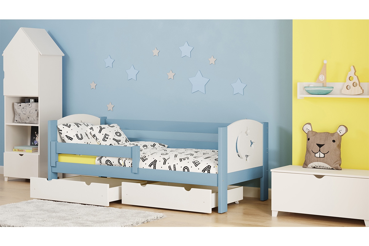 Łóżko dziecięce drewniane Denis III Gwiazdki niebieskie łóżko dla chłopca