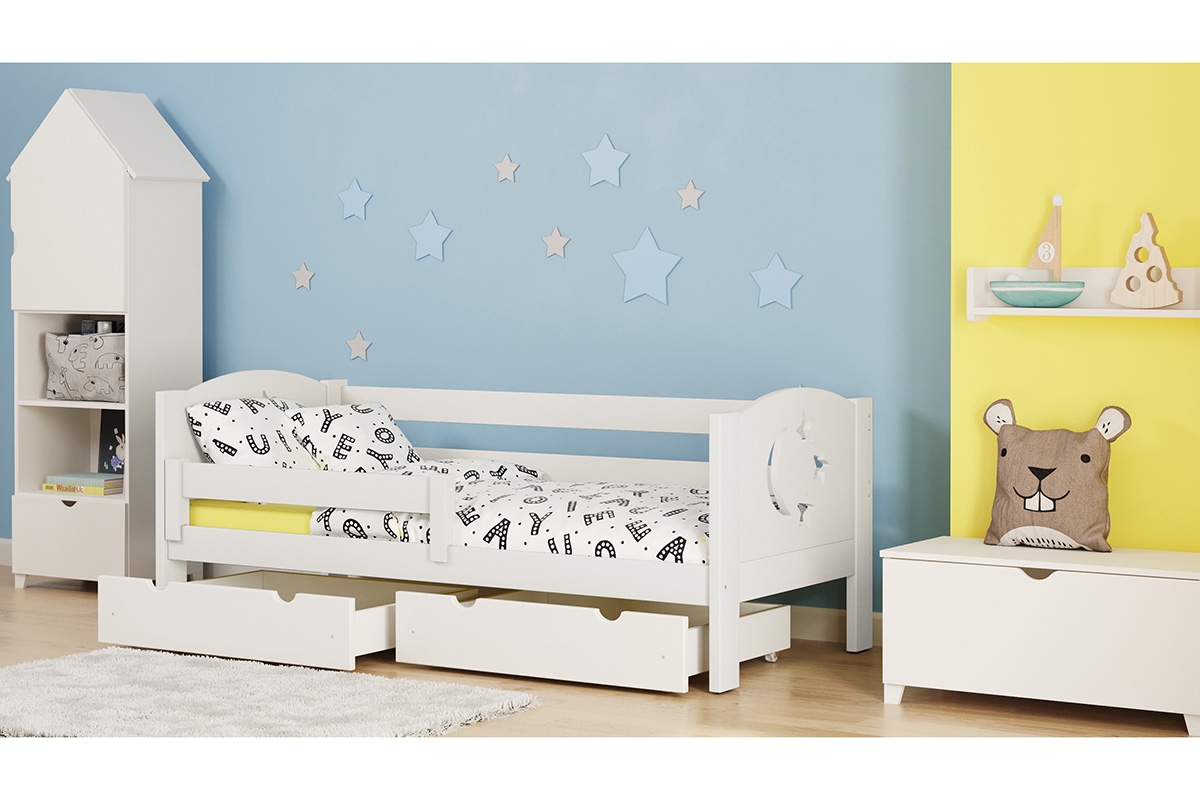 Łóżko dziecięce drewniane Denis III Gwiazdki białe łóżko