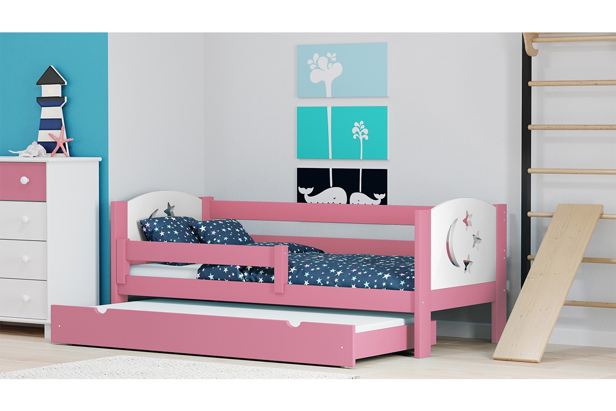 Łóżko dziecięce Denis III parterowe wyjazdowe Gwiazdki różowe łóżeczko dla dziewczynek