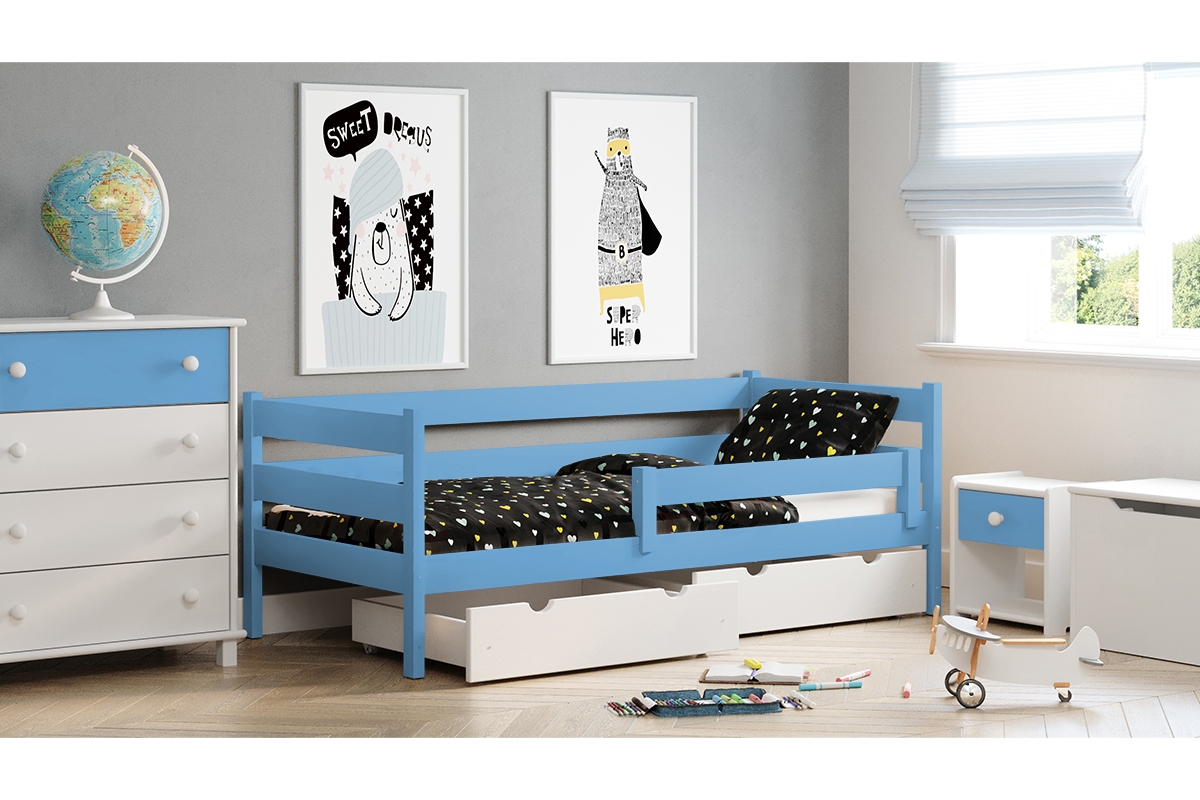 Łóżko dziecięce drewniane Ola II niebieskie łózko dziecięce drewniane