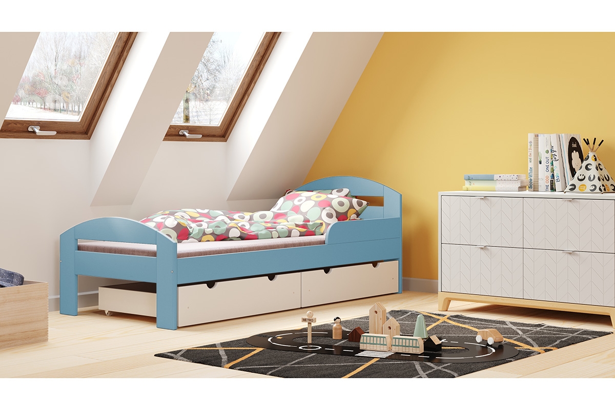 Łóżko dziecięce drewniane Wiki niebieskie łóżko drewniane z szufladami 