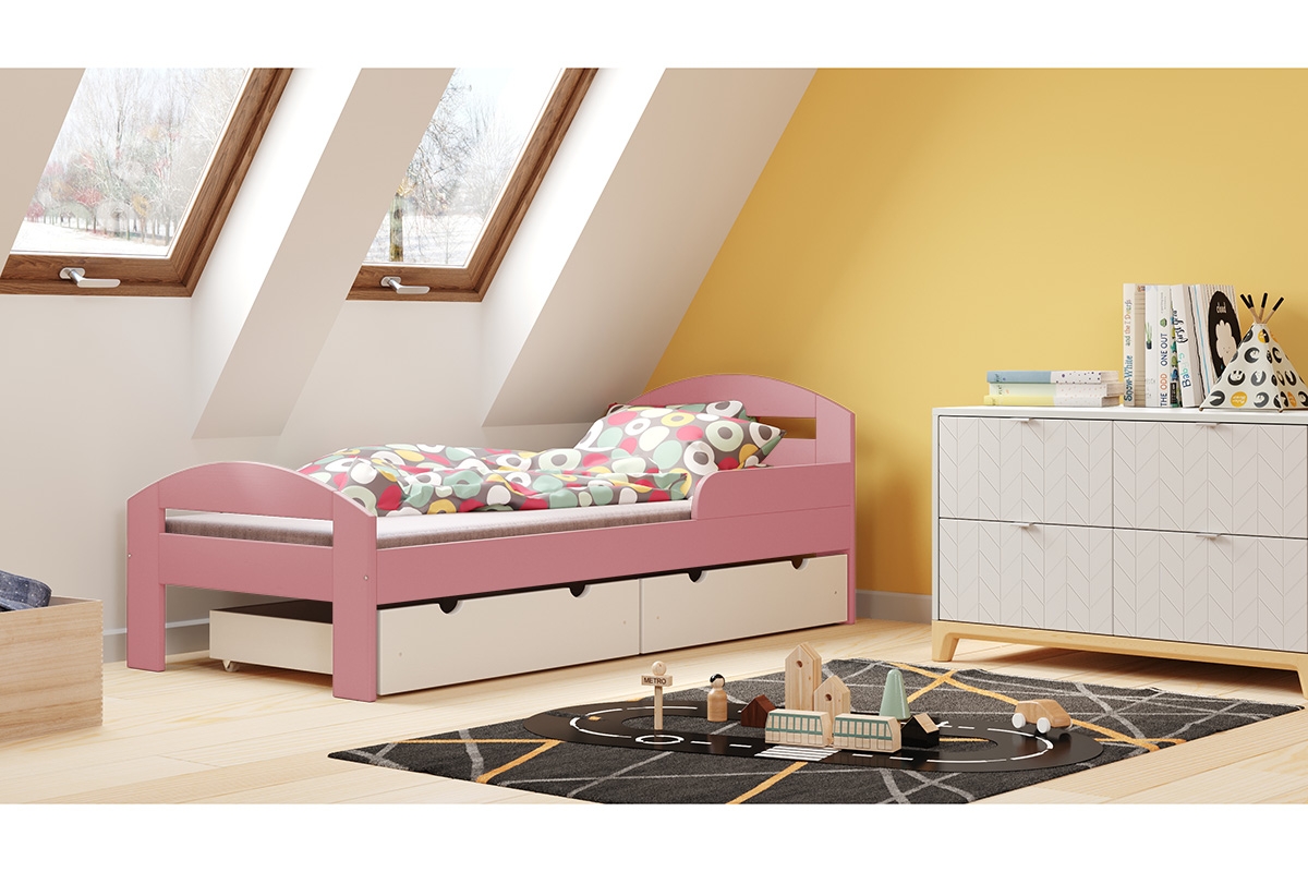 Łóżko dziecięce drewniane Wiki różowy łóżko drewniane, sosnowe
