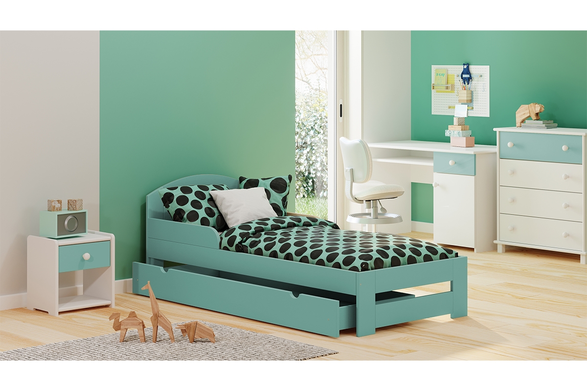 Łóżko dziecięce drewniane Wiki II miętowe łóżko dziecięce