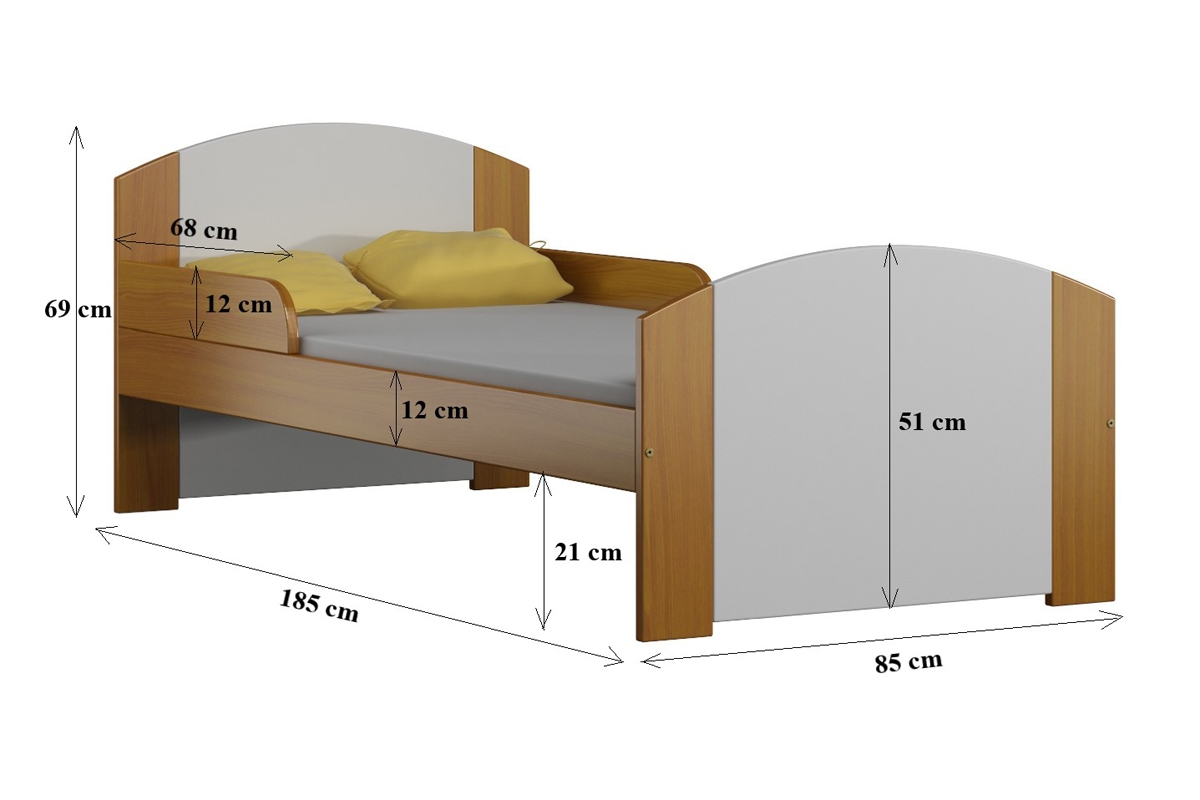 Łóżko dziecięce drewniane Fibi Łóżko Fibi  - Wymiary 180x80