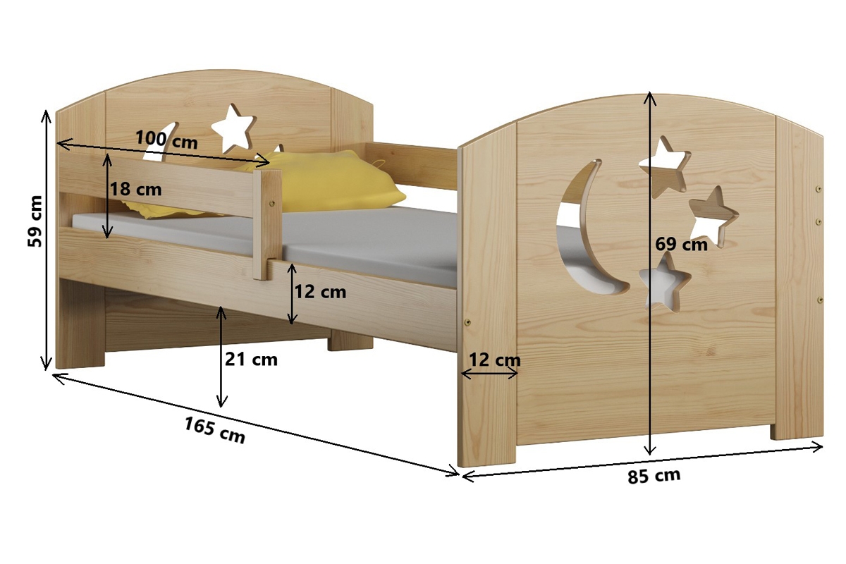 Łóżko dziecięce drewniane Stars - Moon DP 021 Certyfikat Łóżko dziecięce drewniane Stars - Moon - Wymiar 160x80