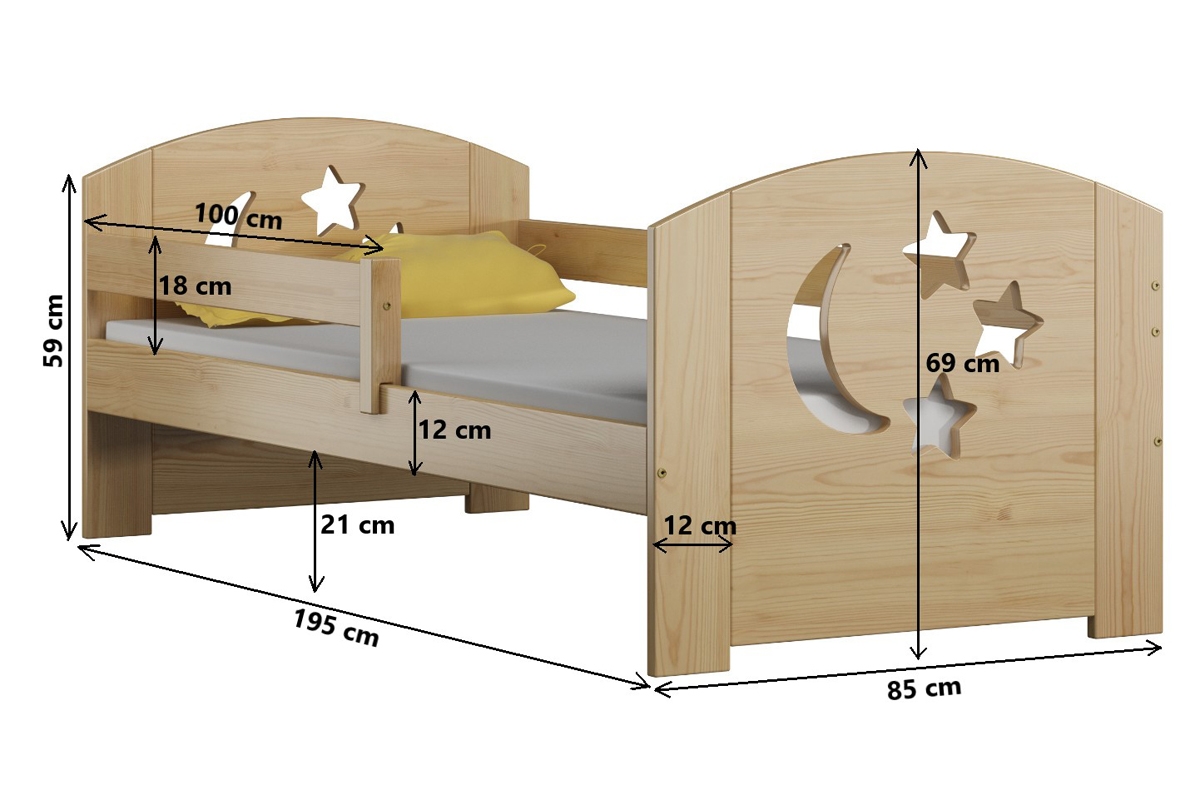 Łóżko dziecięce drewniane Stars - Moon DP 021 Certyfikat Łóżko dziecięce drewniane Stars - Moon - Wymiar 190x80