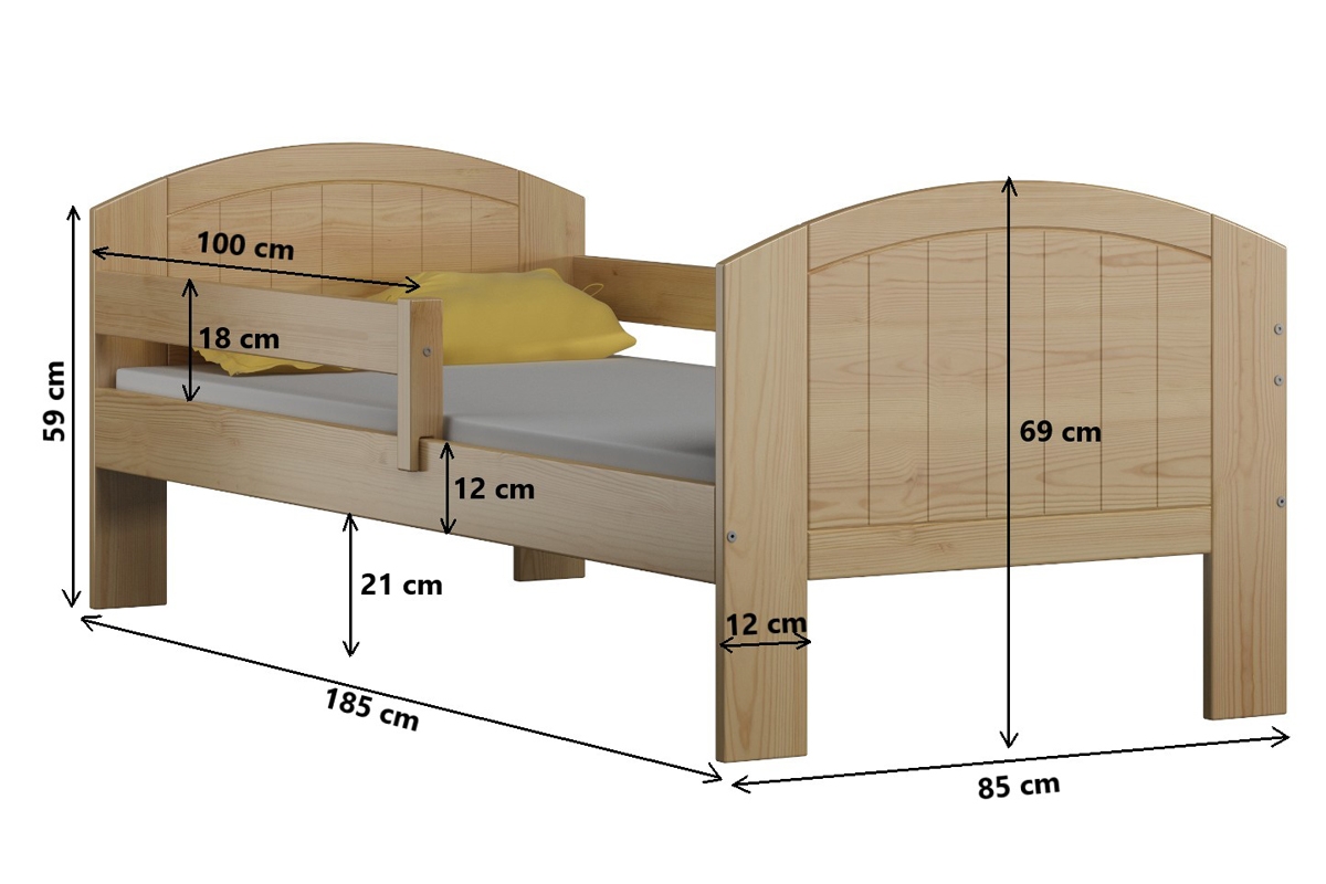Łóżko dziecięce drewniane Holi  Łóżko dziecięce drewniane Fibi - wymiary 180x80