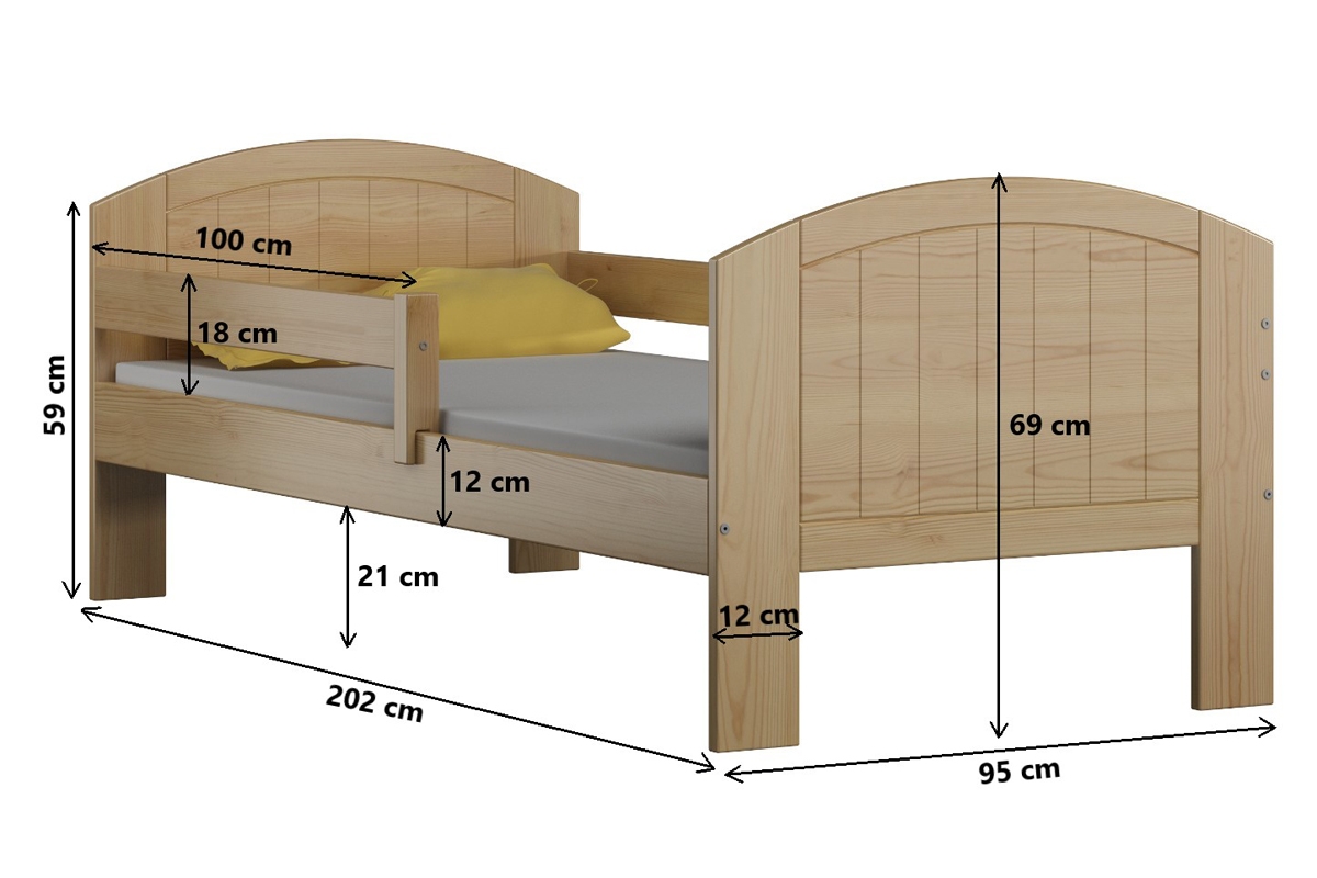 Łóżko dziecięce drewniane Holi  Łóżko dziecięce drewniane Fibi - wymiary 200x90